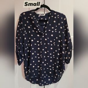 Navy Blouse with White Pattern